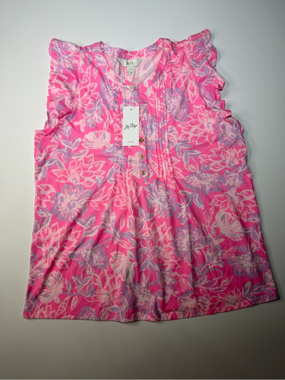 Lilly Pulitzer Pink Floral Pintuck Ruffle Sleeve Camisole size M new W tags